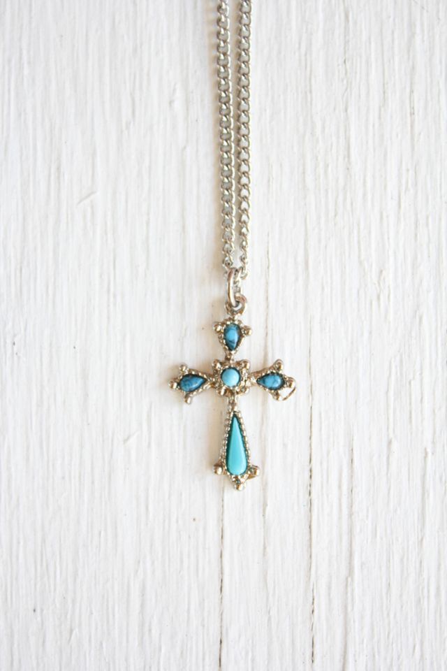 Vintage Turquoise Cross Silvler Pendant Necklace Selected By Moons + Junes Vintage #2