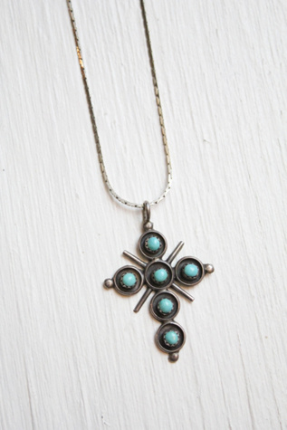 Vintage Turquoise Silver Cross Necklace Selected By Moons + Junes Vintage