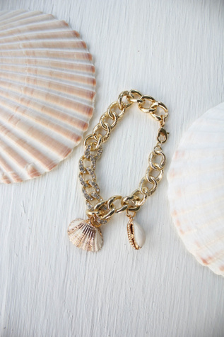 Vintage Gold Shell Charm Rhinestone Bracelet Selected By Moons + Junes Vintage