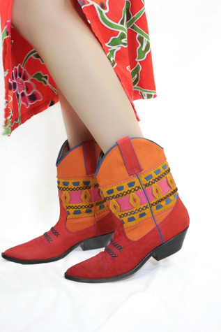 1980s Vintage Colorful Suede Cowboy Boots Selected By Moons + Junes Vintage