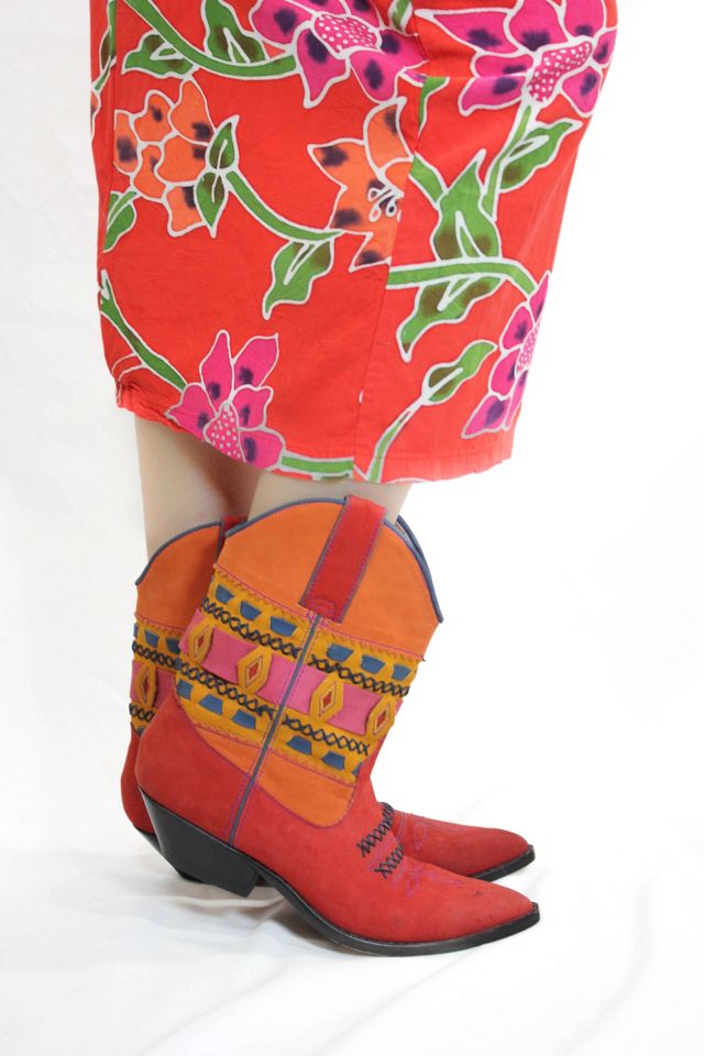 1980s Vintage Colorful Suede Cowboy Boots Selected By Moons + Junes Vintage #1
