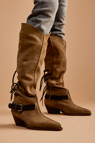 Back-lace Sway Low Slouchy Boots by FP Collection at Free People in Military Taupe Suede, Size: US 7.5