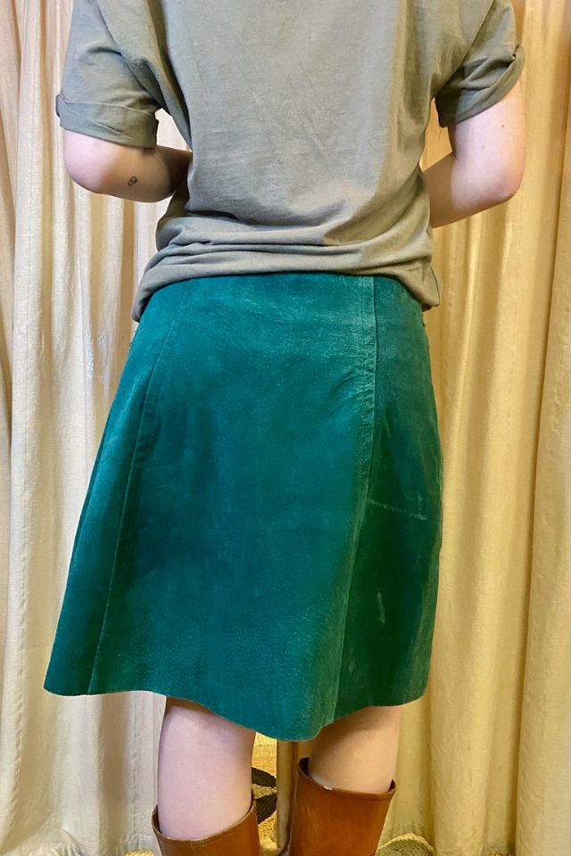Vintage 1990’s Green Suede Button Up Mini Skirt Selected by Nomad Vintage #1
