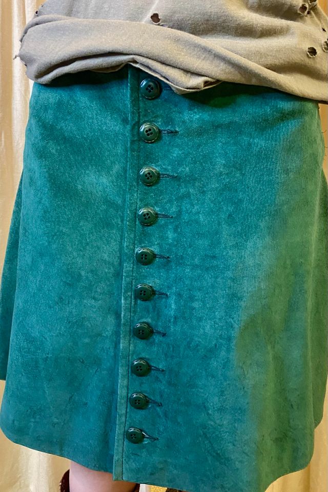 Vintage 1990’s Green Suede Button Up Mini Skirt Selected by Nomad Vintage #2
