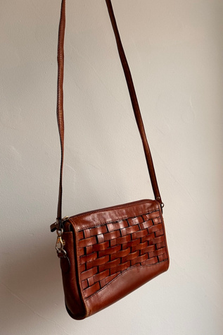 Woven Leather Chocolate Crossbody Bag