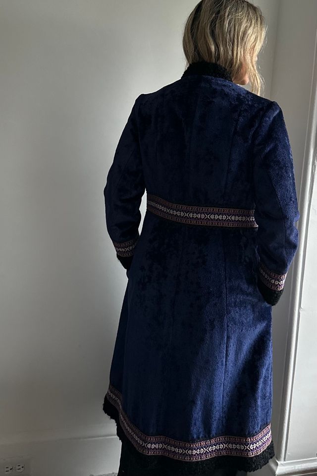 Vintage Blue Velvet Zip Front Jacket with Embroidered Trim and Pockets Selected by KA.TL.AK #2