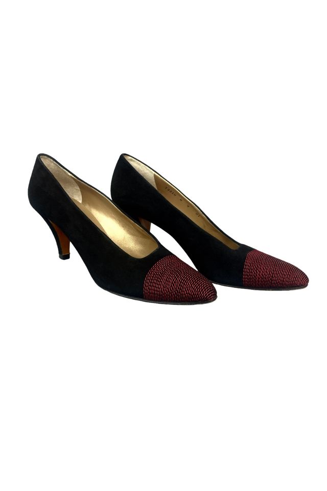 Vintage Black Suede Pumps With Red Stitching Selected By Ankh By Racquel Vintage #1