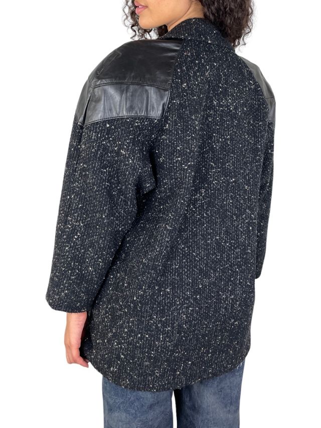 Vintage 1990’s Black Tweed And Leather Coat Selected By Ankh By Racquel Vintage #2