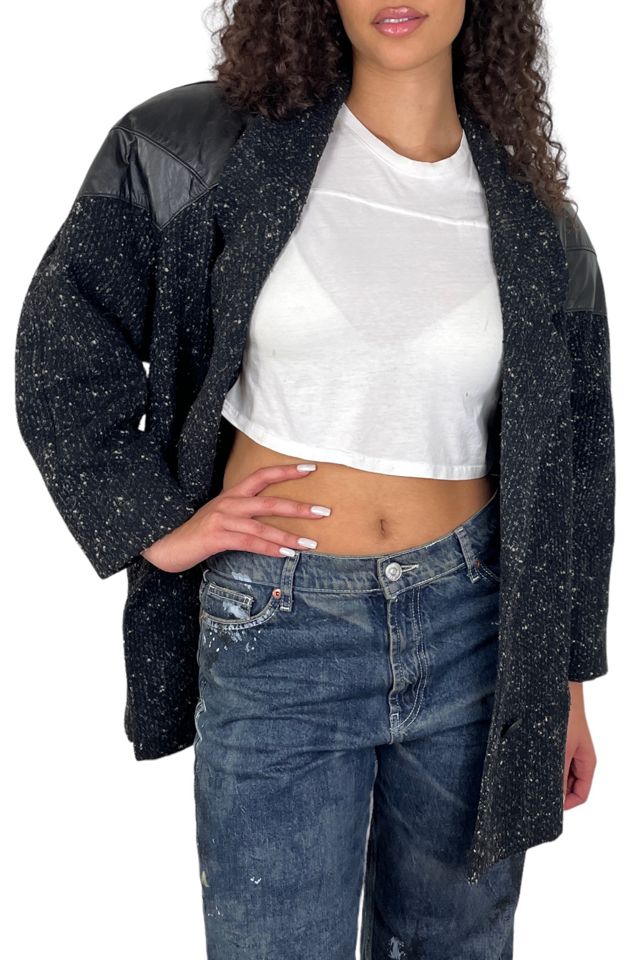Vintage 1990’s Black Tweed And Leather Coat Selected By Ankh By Racquel Vintage #3