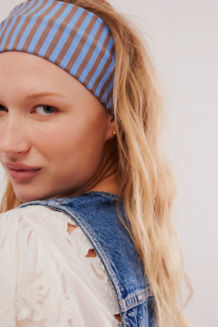 Super Wide Stripe Soft Headband at Free People in Blue Brown