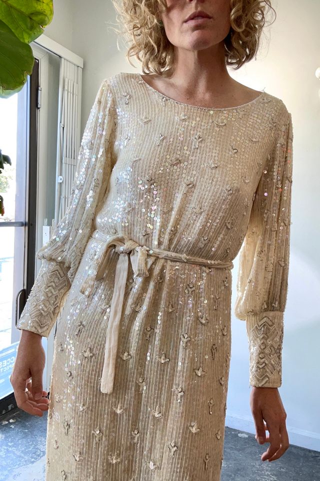 Vintage Sistermax Cream Sequin Cocktail Dress with Matching Belt Selected by The Curatorial Dept. #1