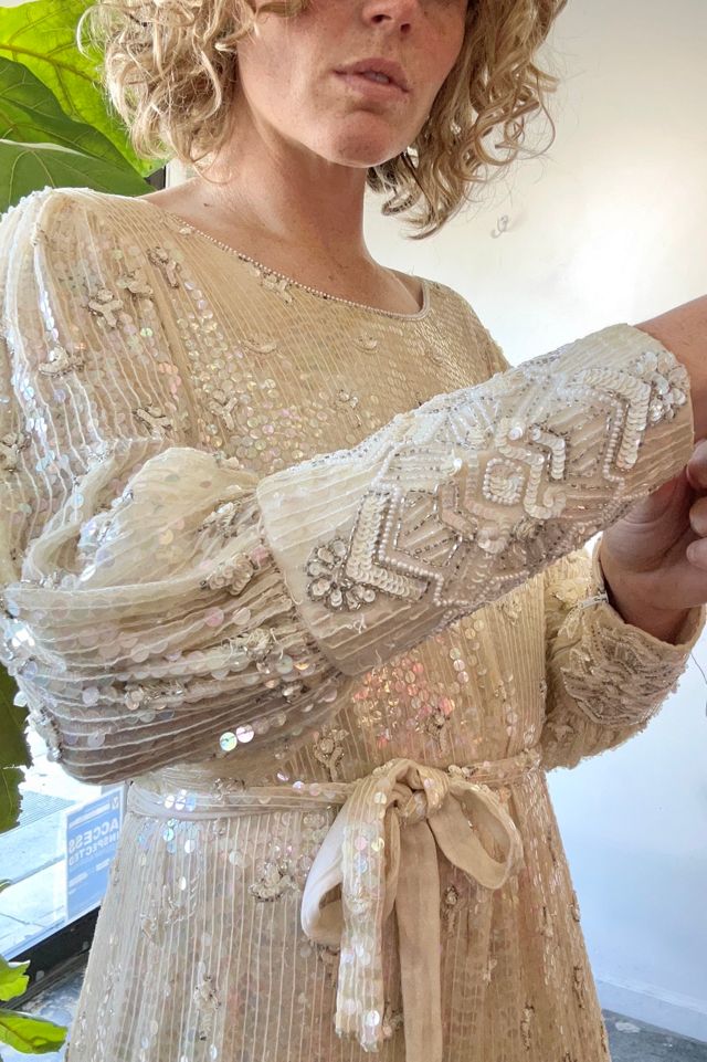 Vintage Sistermax Cream Sequin Cocktail Dress with Matching Belt Selected by The Curatorial Dept. #2