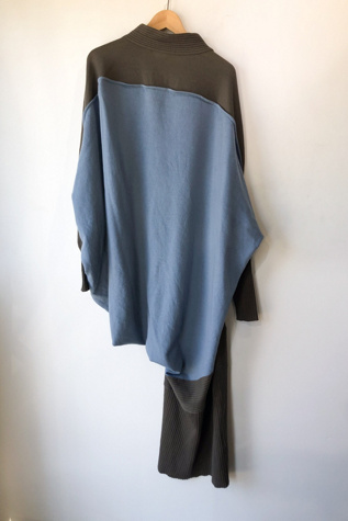 Vintage Issey Miyake Asymmetrical Grey & Blue Wool Dress Selected by The Curatorial Dept.