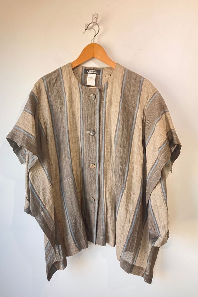 Vintage Issey Miyake Brown and Blue Striped Linen Top Selected by ...