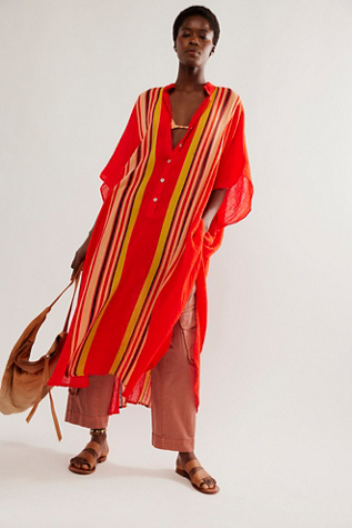 Vacation Mode Kaftan Jacket at Free People in Cherry