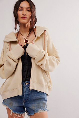 We The Free Mellow Zip-Up at Free People in Bleached Sand, Size: XL