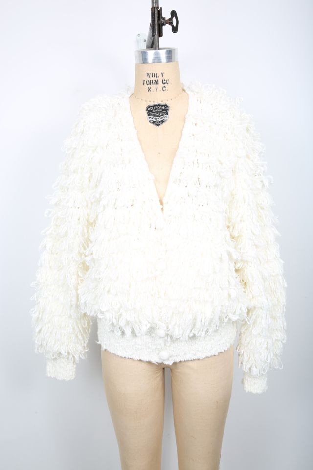 Vintage Creme Funky Faux Shaggy Cardigan Jacket Selected by Love Rocks  Vintage