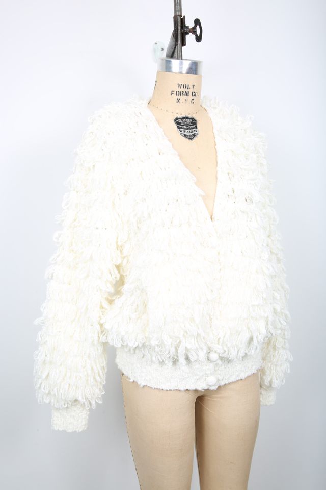 Vintage Creme Funky Faux Shaggy Cardigan Jacket Selected by Love