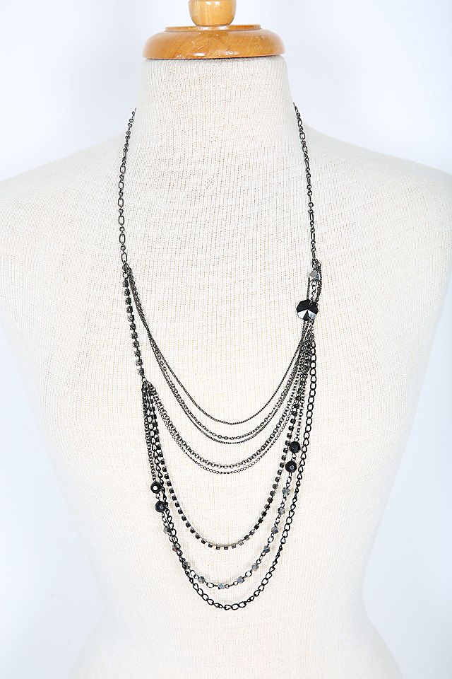 Gunmetal & Black Multi Chain Layered Necklace Selected by Love Rocks  Vintage | Free People