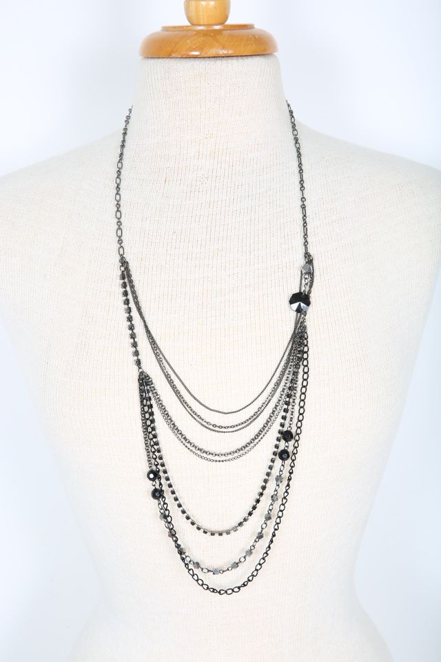 Gunmetal & Love Chain Black Necklace | by Multi Rocks Layered Free Vintage People Selected