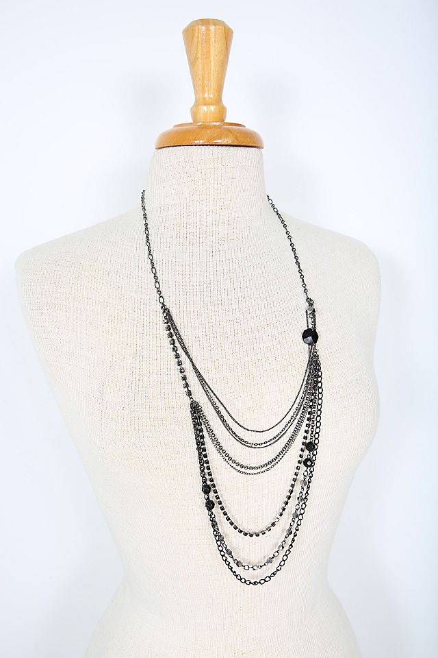 Gunmetal & Black Multi Chain Layered Necklace Selected by Love Rocks  Vintage | Free People