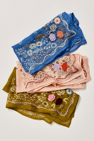 Chan Luu Embroidered Floral Bandana at Free People in Green