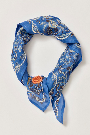 Chan Luu Embroidered Floral Bandana at Free People in Blue