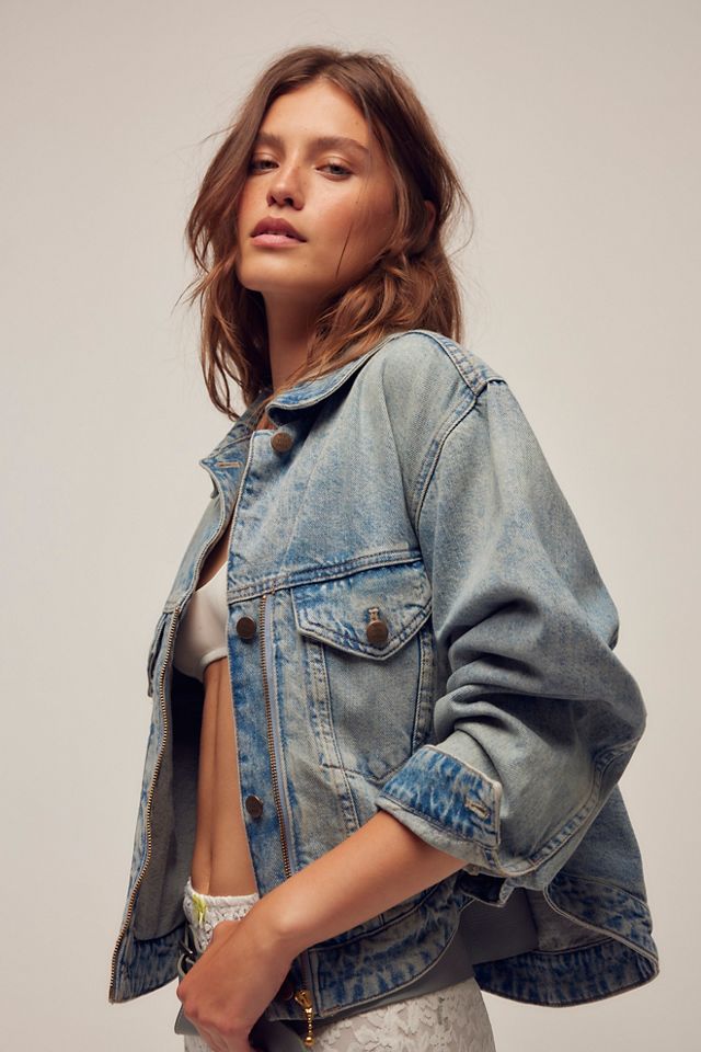 Free people distressed denim fashion jacket