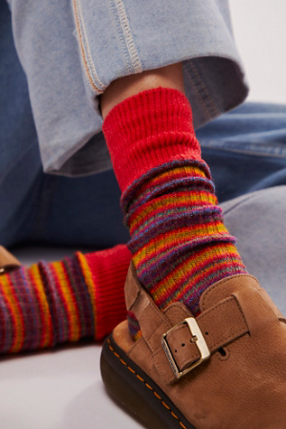 HOiSUM Sunlit Stripe Sock at Free People in Red