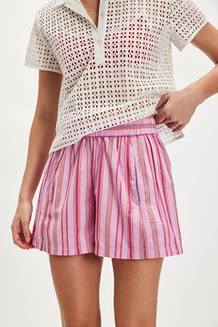 Get Free Striped Pull-On Shorts At Free People In Bubblegum Combo, Size: Medium