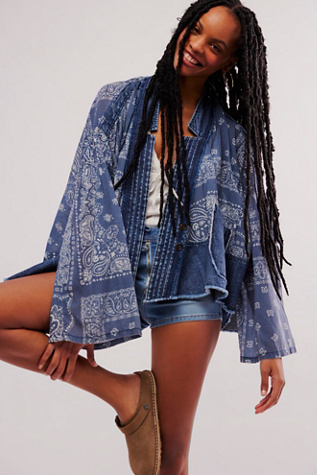 Bandana Dreams Kimono Jacket at Free People in Indigo Combo, Size: XL