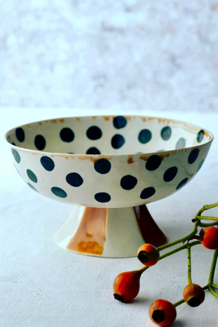 Kaase Atelier Dots & Stripes Handmade Fine Porcelain Medium Footed Serving Bowl