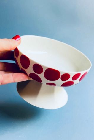 Kaase Atelier Dots & Stripes Handmade Fine Porcelain Mini Footed Christmas Bowl