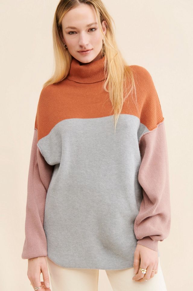 Free people colorblock turtleneck sweater hotsell