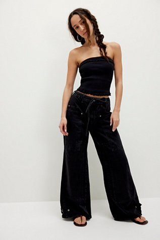 CRVY Outlaw Wide-Leg Jeans by We The Free at Free People in Black Jasper, Size: M Short