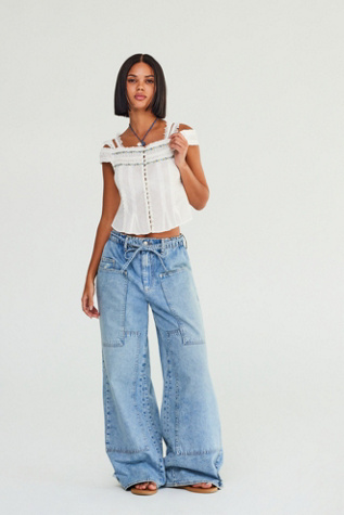 CRVY Outlaw Wide-Leg Jeans by We The Free at Free People in Drizzle, Size: XL Short