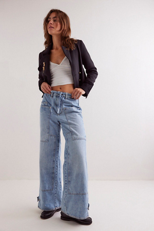 CRVY Outlaw Wide-Leg Jeans By We The Free At Free People In Drizzle, Size: 2XL