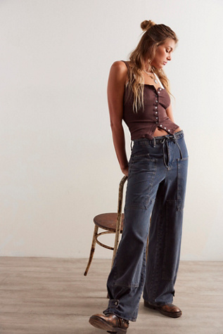 CRVY Outlaw Wide-Leg Jeans by We The Free at Free People in Ian Indigo, Size: Medium