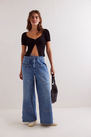 CRVY Outlaw Wide-Leg Jeans By We The Free At Free People In Bayou Blue, Size: Small