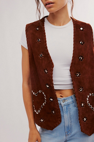 Western Rachel Love Waistcoat Jacket by Understated Leather at Free People in Chocolate, Size: Large