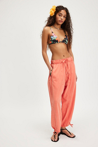 Hadley Poplin Trousers At Free People In Thriving Coral, Size: Large