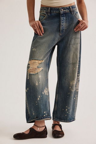 We The Free Deep Trance Dropped Boyfriend Jeans at Free People in Blue Delphinium, Size: 29
