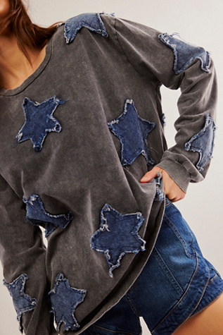 OneTeaspoon Denim Star BF Long-Sleeve Top at Free People in Grey, Size: XL