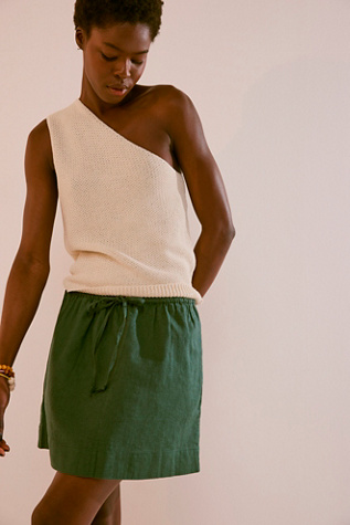 Streetside Cotton-Linen Mini Skirt by free-est at Free People in Sea Of Green, Size: Large