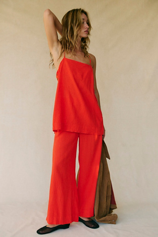 Sightseer Linen Co-Ord by free-est at Free People in Mandarin Red, Size: Small