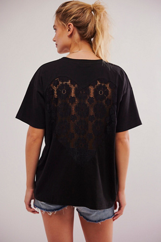 Daydreamer Lace Heart Tee at Free People in Black, Size: Small