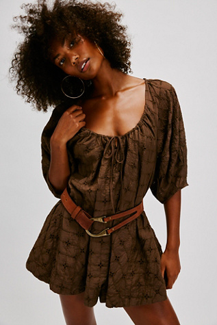 Bop Around Playsuit at Free People in Brown Combo, Size: XS