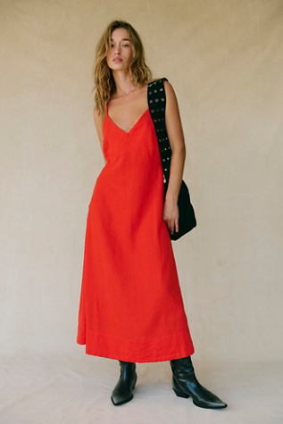 Emmers Linen Midi by free-est at Free People in Mandarin Red, Size: Small