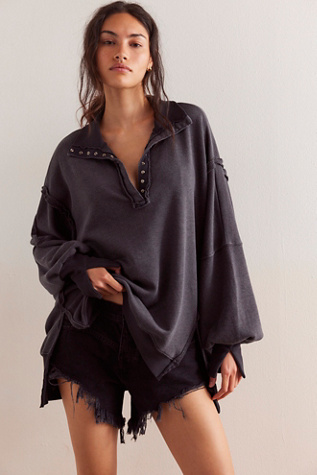 We The Free Camden Henley Sweatshirt at Free People in Black, Size: Medium