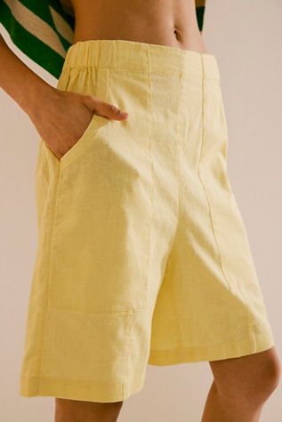 On Repeat Linen Shorts by free-est at Free People in Pineapple Slice, Size: Small